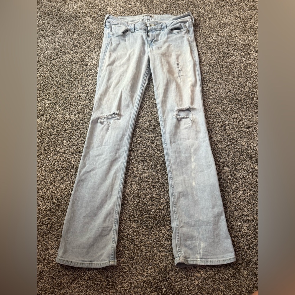 Hollister Blue Boot Cut Jeans with Distressed Details